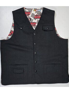 Coca-Cola NASCAR Interior Print Black Button Up Vest Pockets Lightweight Men 2XL